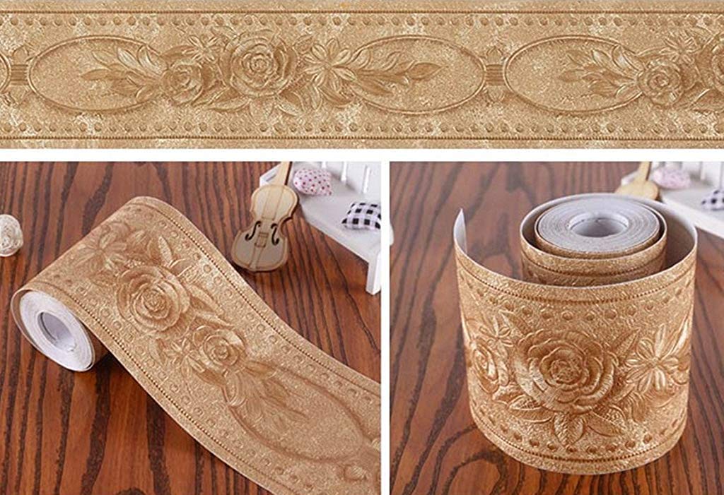 HASTHIP Floral Pattern Molding Peel Stick Wall Border For Home Decor Bathroom Kitchen, 4 Inch By 16.4 Feet, Material - Pvc, Damp And Mildew Proofing, Durable, Waterproof (Gold) HASTHIP Floral Pattern Molding Peel Stick Wall Border For Home Decor Bathroom Kitchen, 4 Inch By 16.4 Feet, Material - Pvc, Damp And Mildew Proofing, Durable, Waterproof (Gold)
